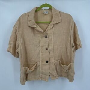 Marc Ware Womens Lagenlook Linen Top Size L Earthy Granola Boxy Neutral